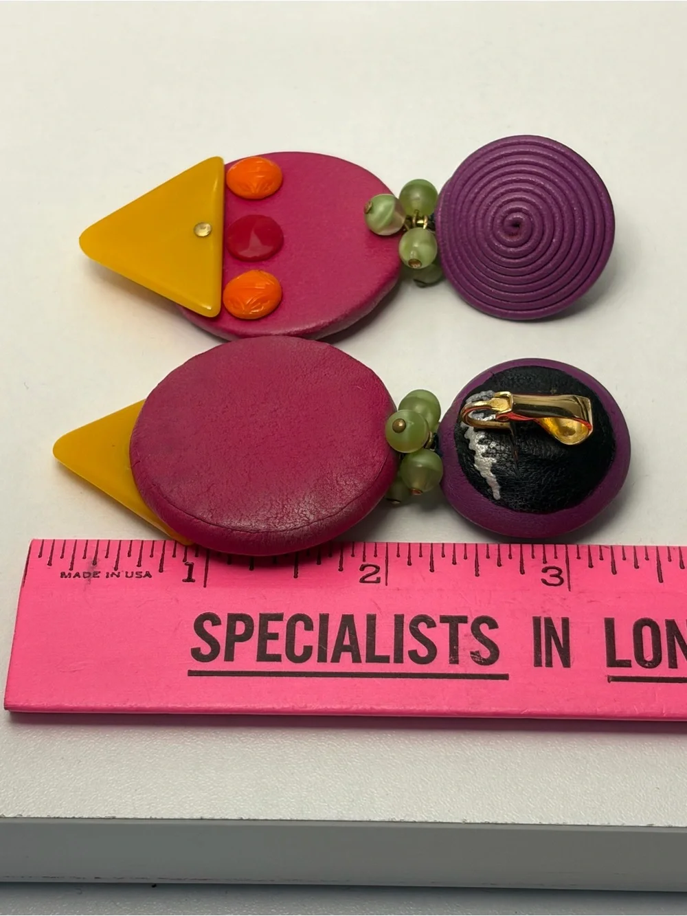 Epic Y2K ALL LEATHER Artisan SIGNED Chunky Statement Earrings Purple Pink Yellow